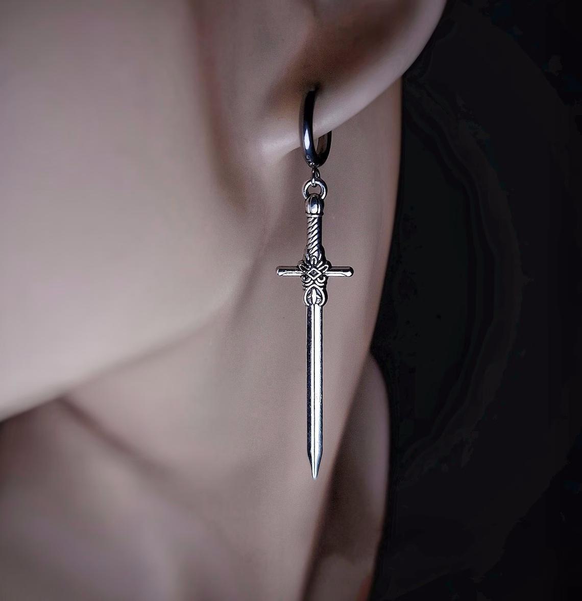 Silver Sword Earrings Unique Gothic Jewelry Gift