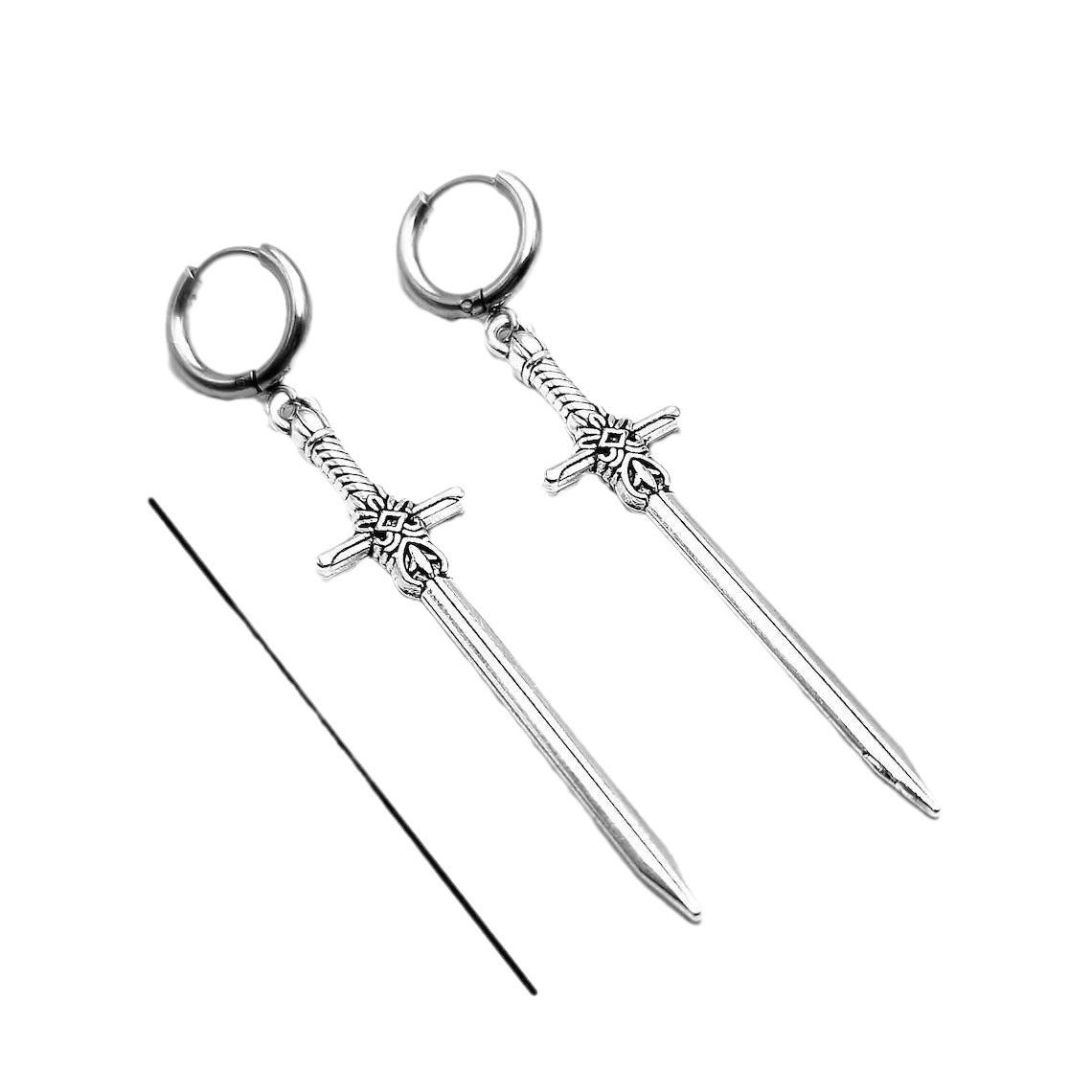 Silver Sword Earrings Unique Gothic Jewelry Gift